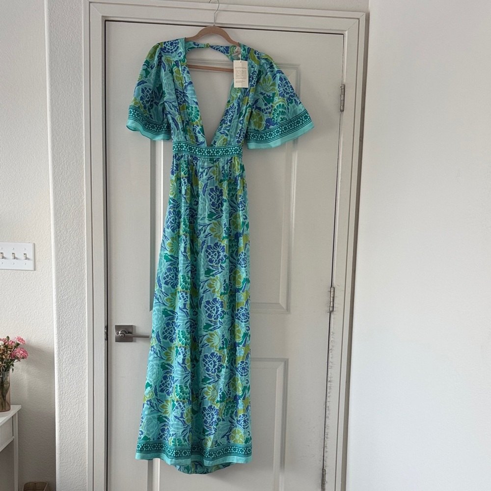 HANNAH Floral Blue and Green Maxi Dress